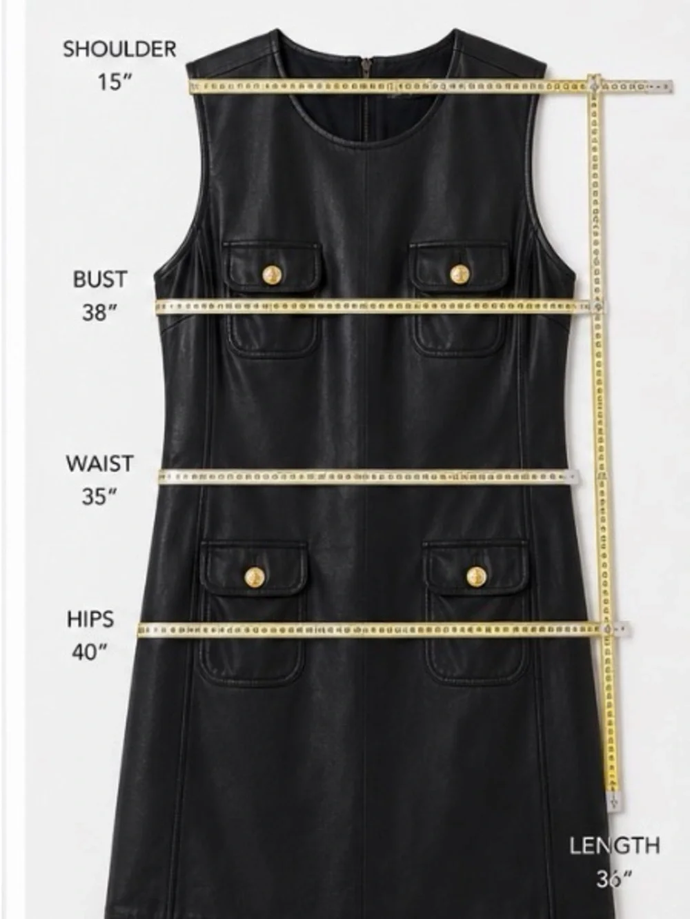 Tory Burch Black Sleeveless Faux Leather Mini Dress with Pocket Flap Detail